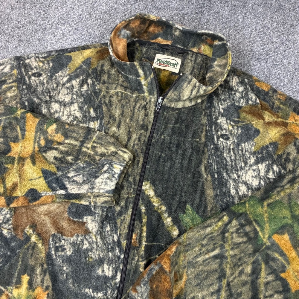 FieldStaff Mossy Oak Camo Fleece Jacket Full Zip Mock Neck Woodland Mens Size XL